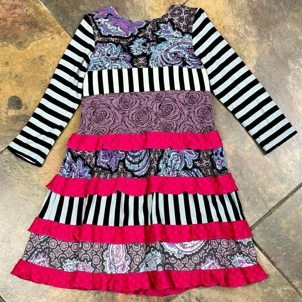 Zaza Couture Stripe Floral Paisley Long Sleeve Dress 4